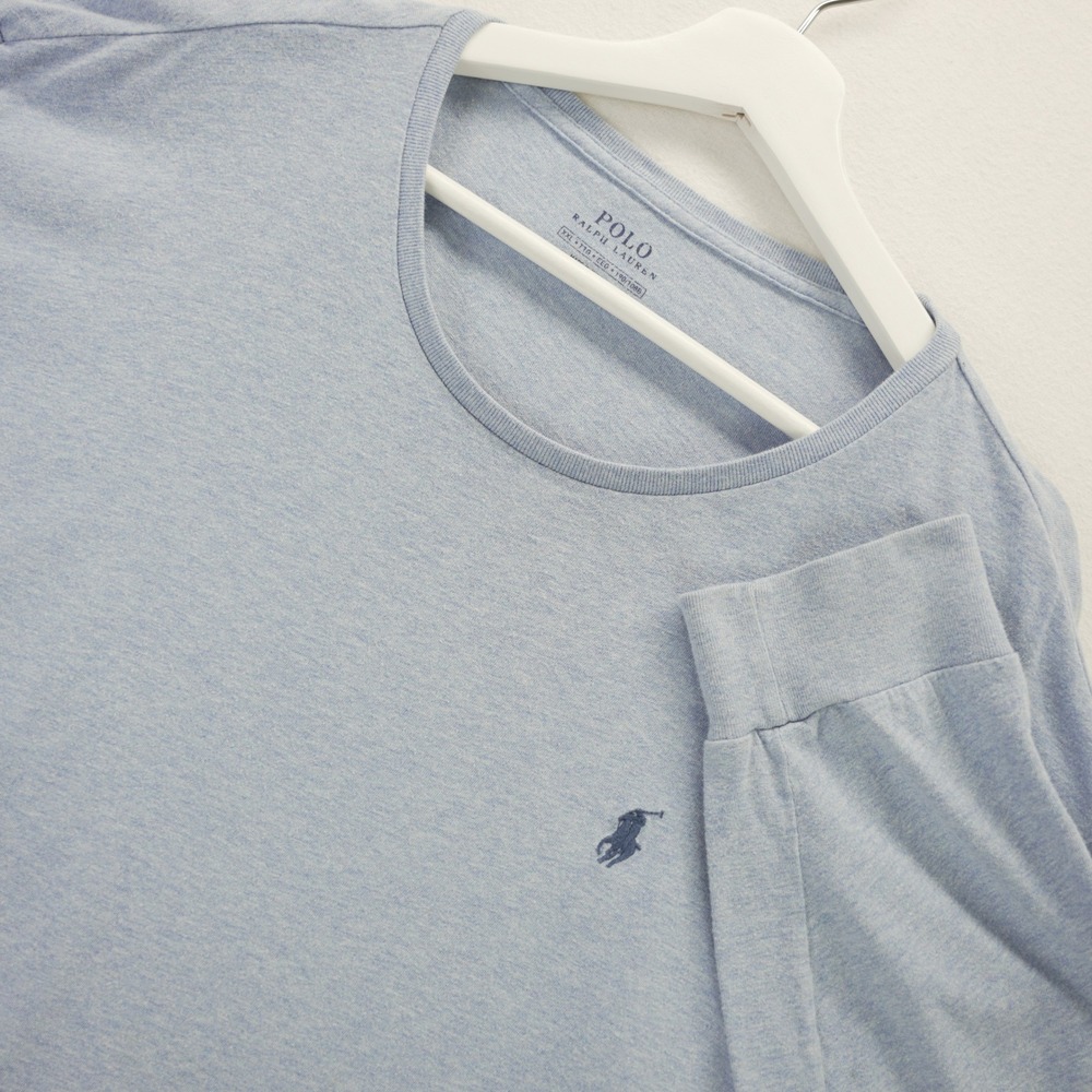 Polo Ralph Lauren Mens XXL Blue Heathered Long Sleeve Crewneck T-Shirt Pony Logo